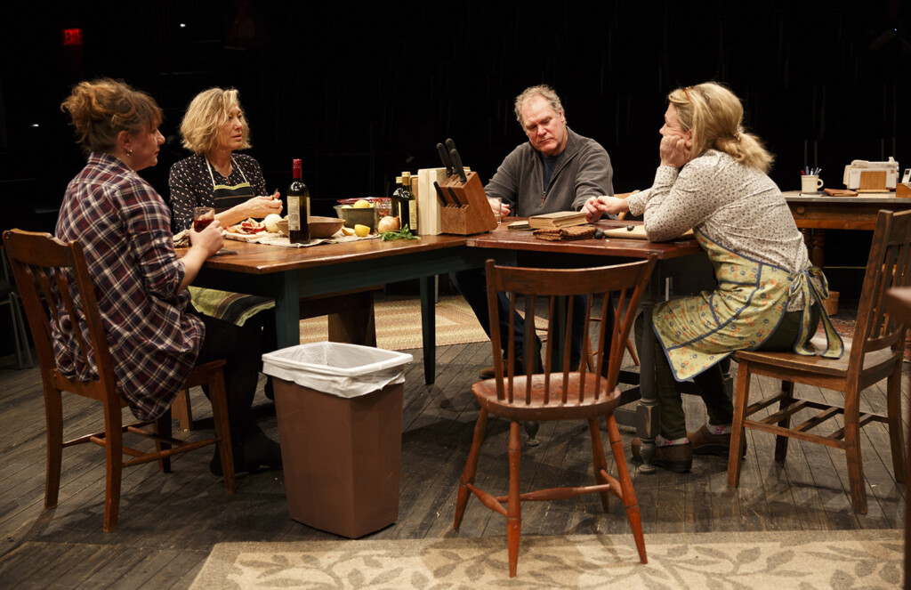 Amy Warren, Meg Gibson, Jay O. Sanders, and Lynn Hawley in Hungry, Play One of The Gabriels: Election Year in the Life of One Family, written and directed by Richard Nelson, running at The Public Theater. Credit: Joan Marcus.